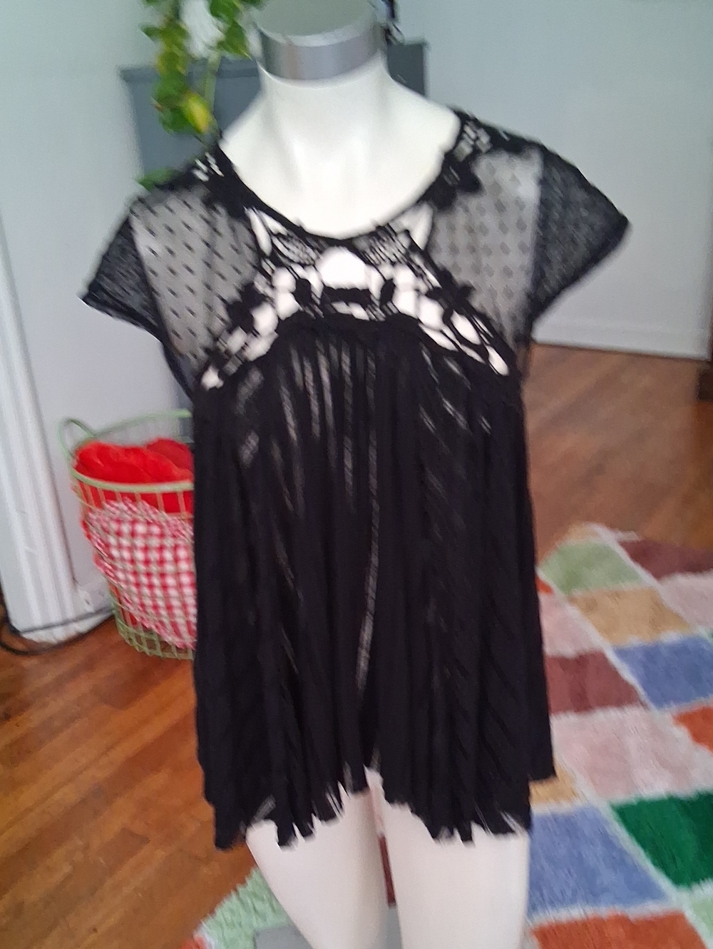 Free People Black Lace & Mesh Babydoll Tunic